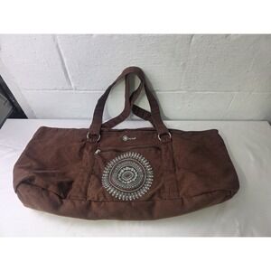 Gaiam embroidered yoga mat travel athleisure pilates gym canvas bag color brown